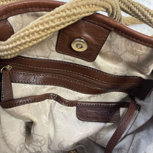 MICHAEL Michael Kors Metallic Khaki /Brown Canvas and Leather Medium Isla Tote - Picture 13 of 16